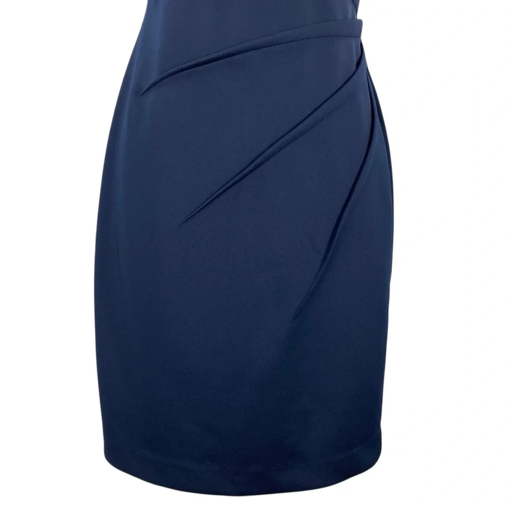 Calvin Klein Navy Blue Side Pleated Classic Sleeveless Midi BodyCon Sheath Dress - Picture 4 of 16
